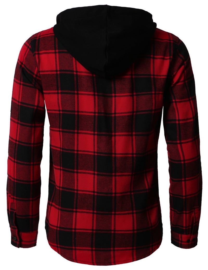 H2H Mens Casual Flannel Shirts Hoodie Jacket US L/Asia XL (CMOJA0105) - Image 4